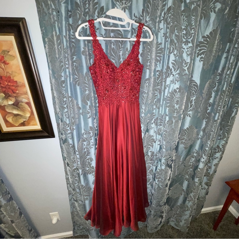 Camille La Vie Red Rhinestone Prom Dress